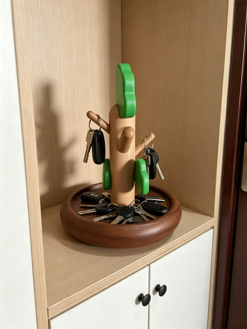 Cute Tree Shaped Wooden Jewelry Holder with Green Leaf Hooks , Necklace Bracelet Ring Display Stand, Natural Aesthetic Vanity Table Decor, Unique Gift for Women & Jewelry Collectors