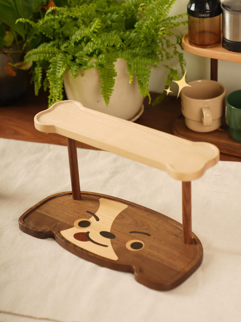 Cute Two‑Tier Wooden Cat Storage Tray, Dual‑Layer Vanity Organizer for Cosmetics Jewelry, Kawaii Tabletop Display Stand