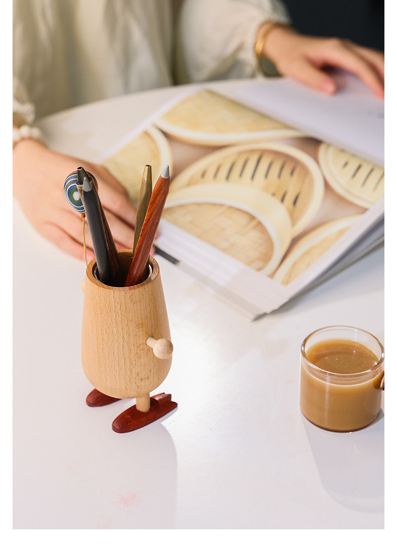 Cute Wooden Chick Vase: Decorative and Versatile Desk Organizer