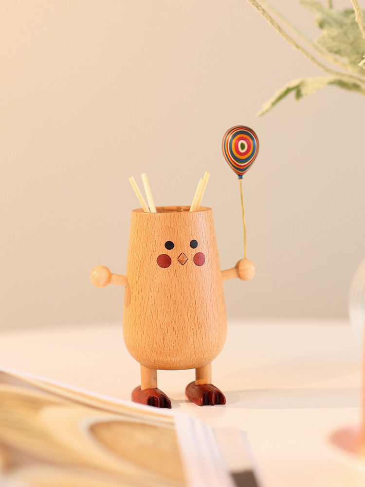 Cute Wooden Chick Vase: Decorative and Versatile Desk Organizer