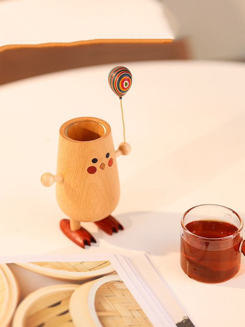 Cute Wooden Chick Vase: Decorative and Versatile Desk Organizer
