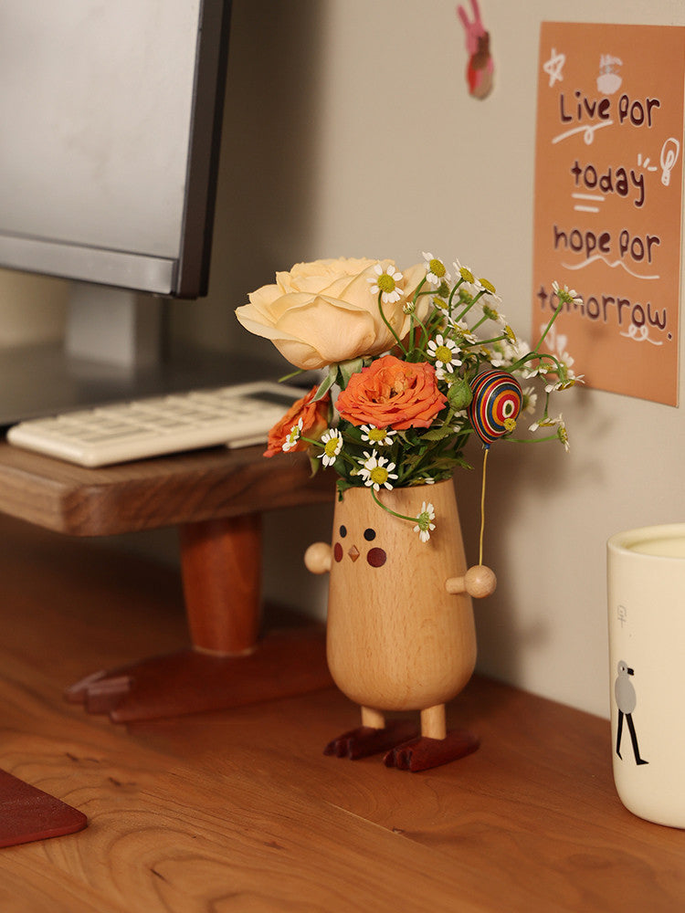 Cute Wooden Chick Vase: Decorative and Versatile Desk Organizer