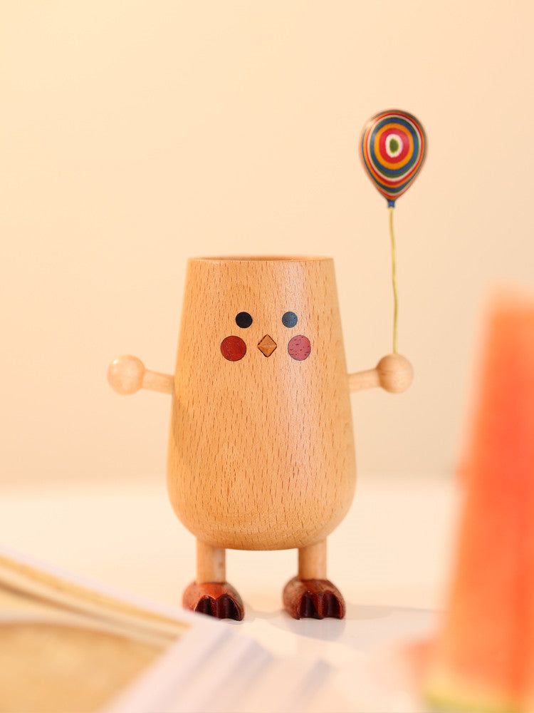 Cute Wooden Chick Vase: Decorative and Versatile Desk Organizer