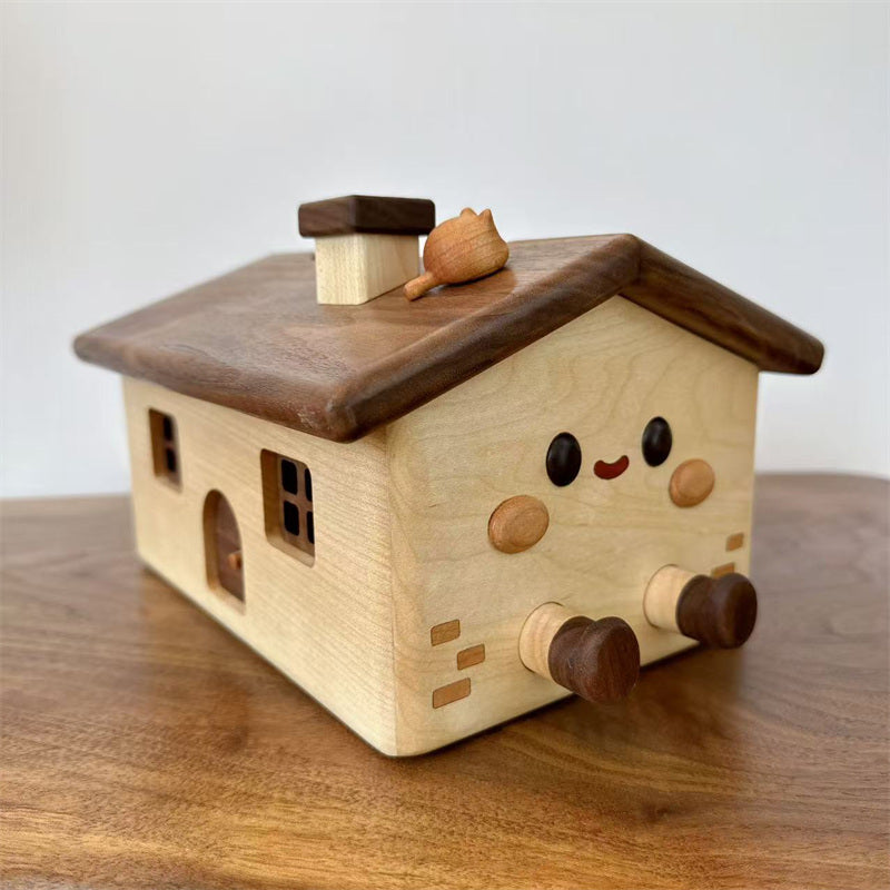 Cute Wooden House Tissue Box – Decorative Wooden Tissue Holder for Living Room, Bedroom & Office