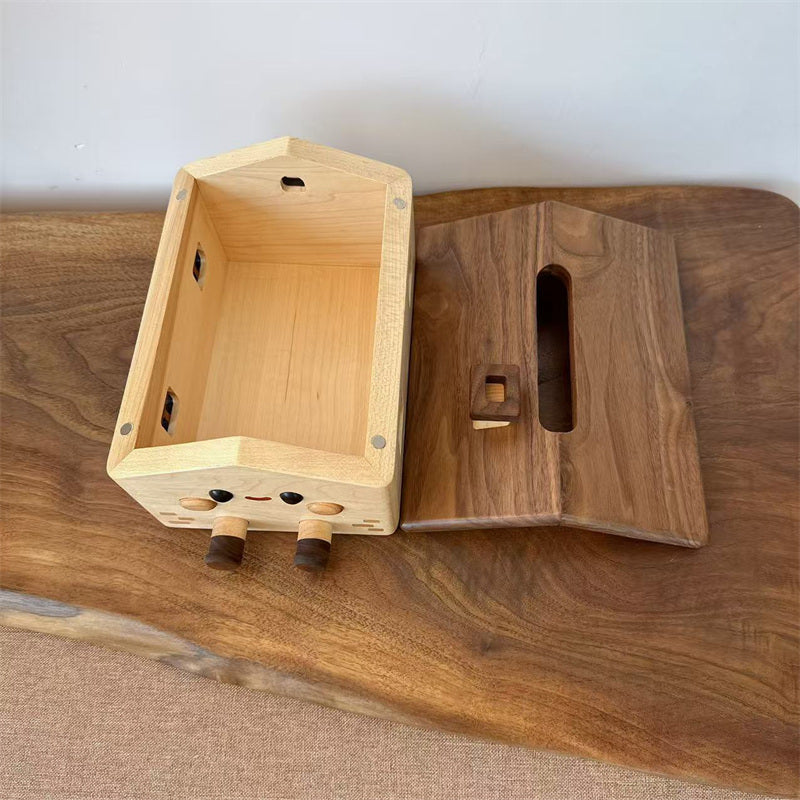 Cute Wooden House Tissue Box – Decorative Wooden Tissue Holder for Living Room, Bedroom & Office