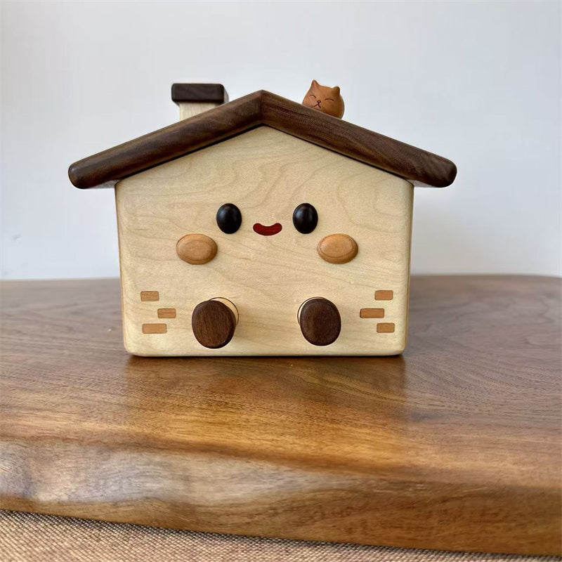 Cute Wooden House Tissue Box – Decorative Wooden Tissue Holder for Living Room, Bedroom & Office