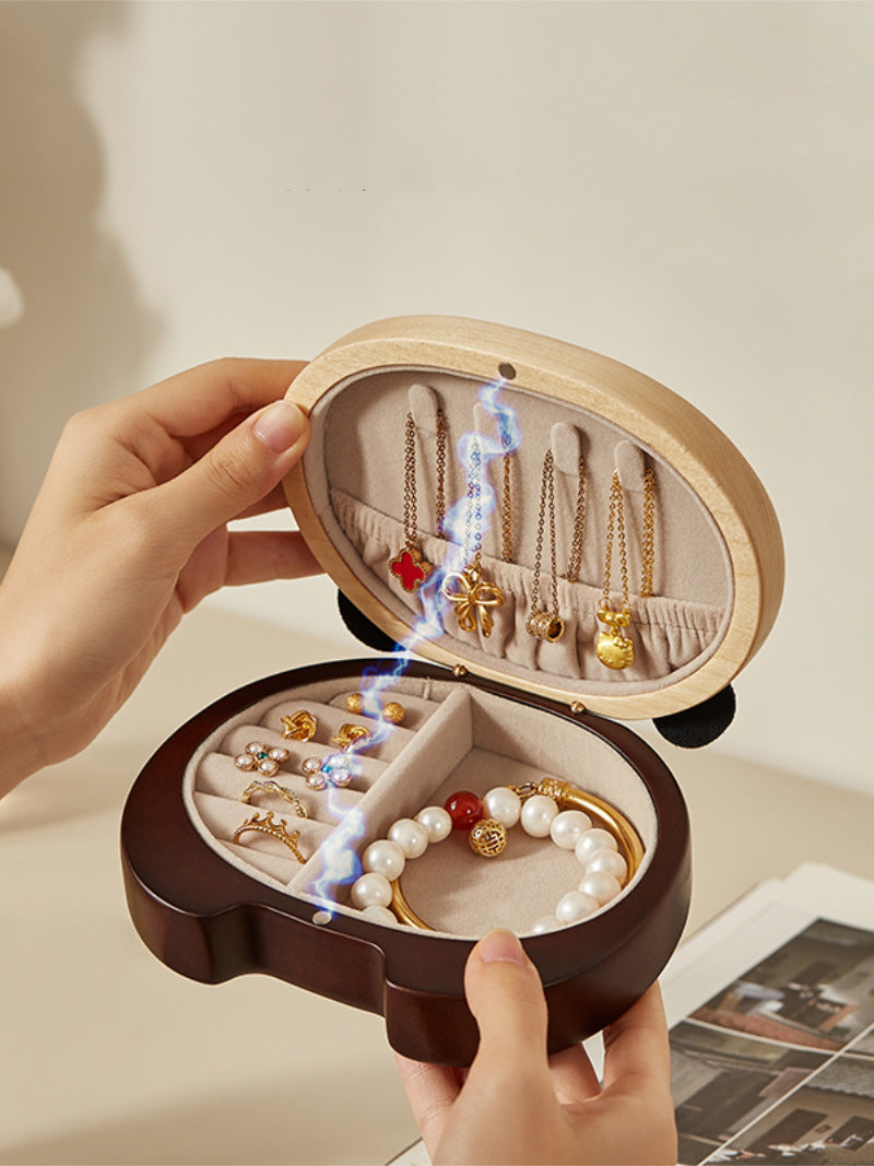 Cute Wooden Portable Panda Jewelry Box, Jewelry Holder, Christmas Gift