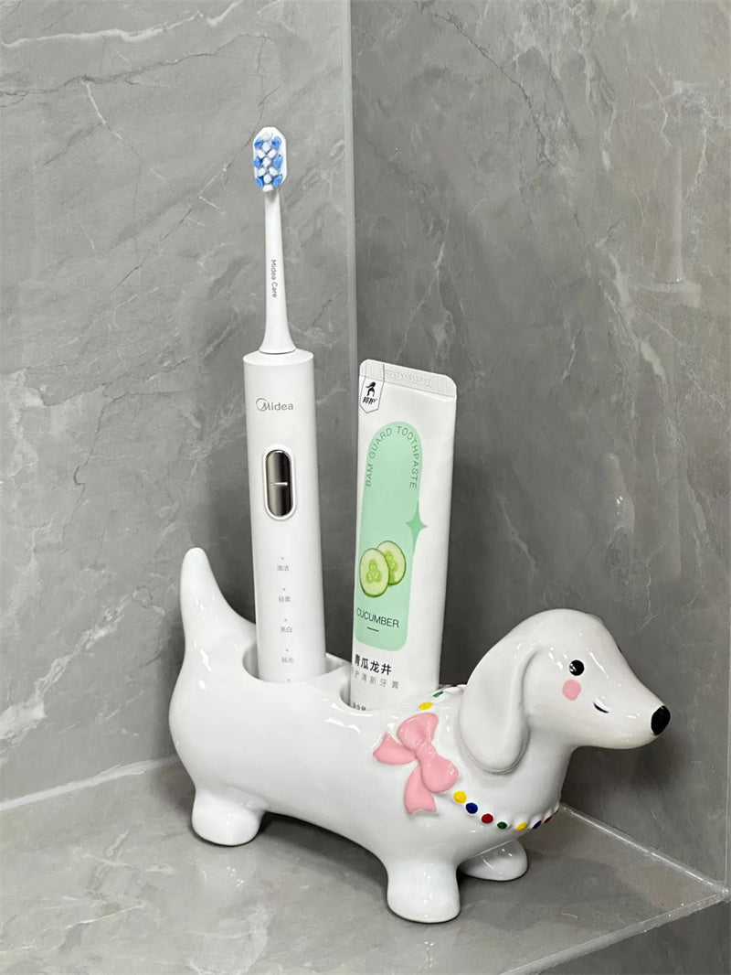 Dachshund - Shaped Ceramic Toothbrush Holder, Multi - Slot Bathroom Organizer