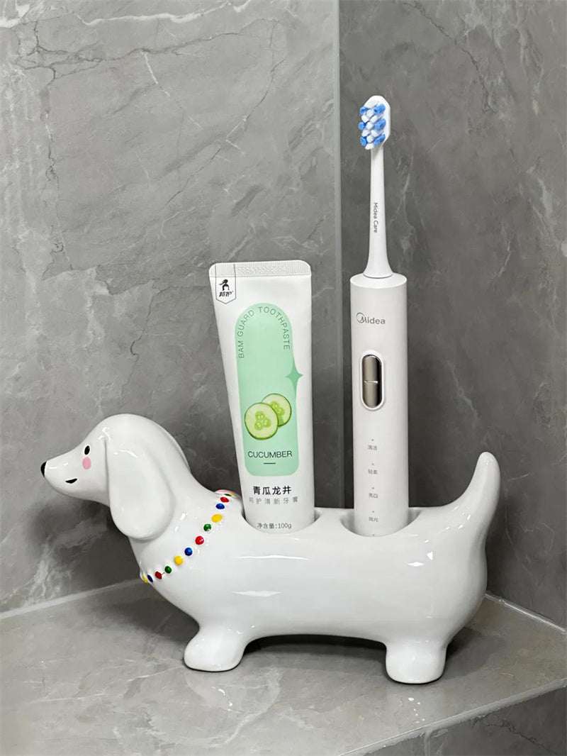 Dachshund - Shaped Ceramic Toothbrush Holder, Multi - Slot Bathroom Organizer