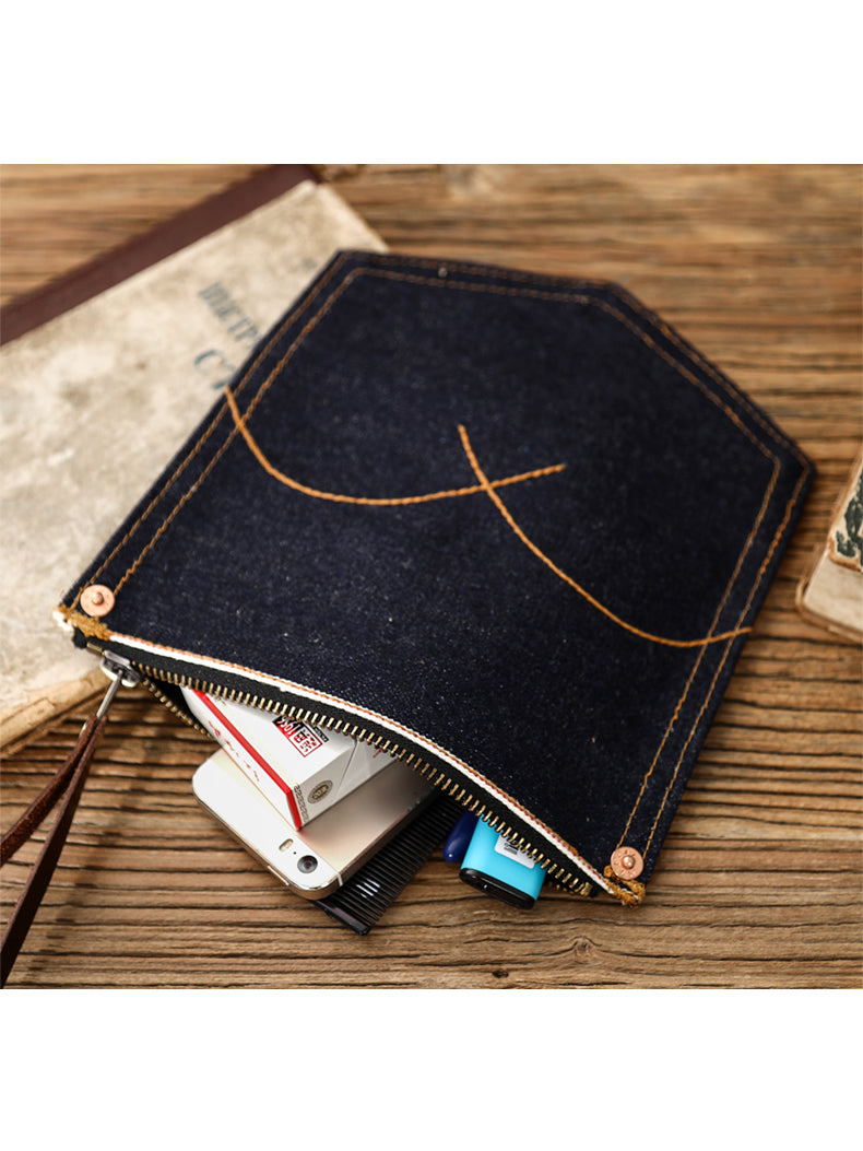 Denim Pocket Wallet - Stylish Denim Organizer for Cards, Cash, Small Items