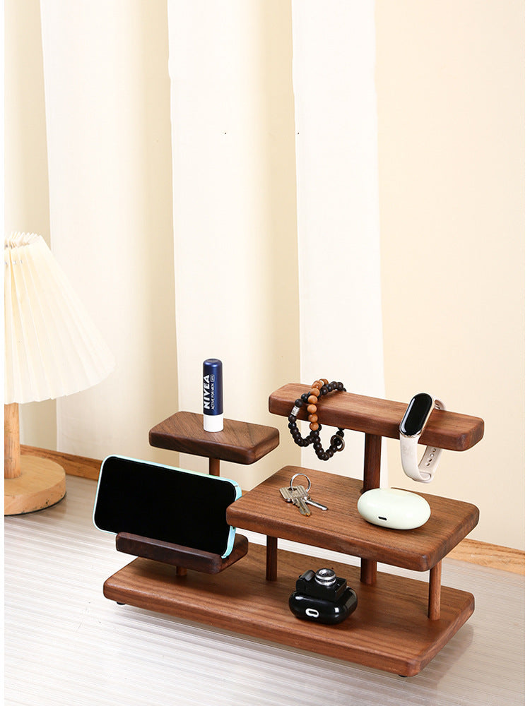 Desktop Organize Wooden Storage Rack, Phone Stand, Jewelry Holder