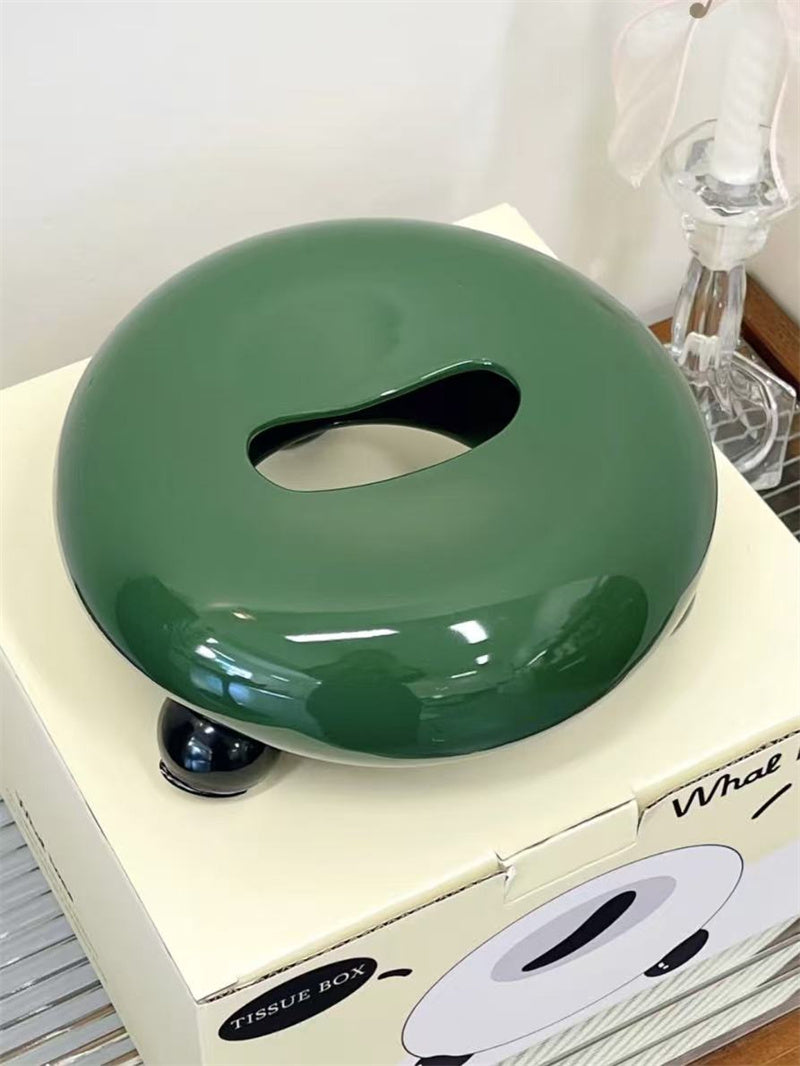 Donut-Shaped Ceramic Tissue Box, Minimalist Round Tissue Holder with Small Feet
