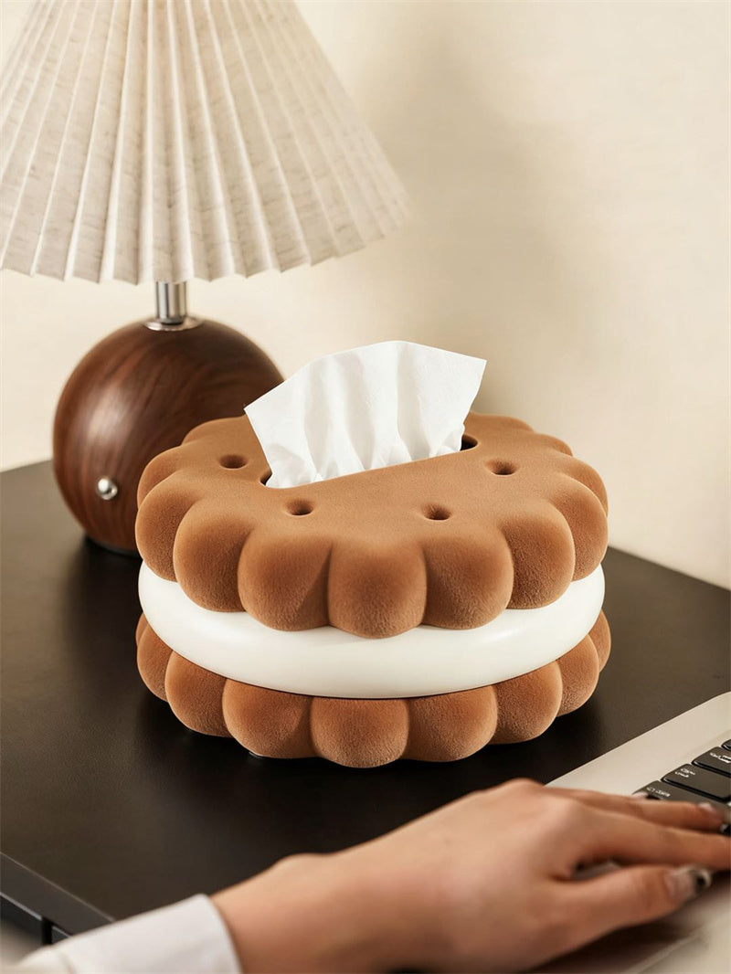 Double-Layer Cookie Shaped Plush Tissue Box - Cozy Decorative Tissue Holder for Living Room & Desk