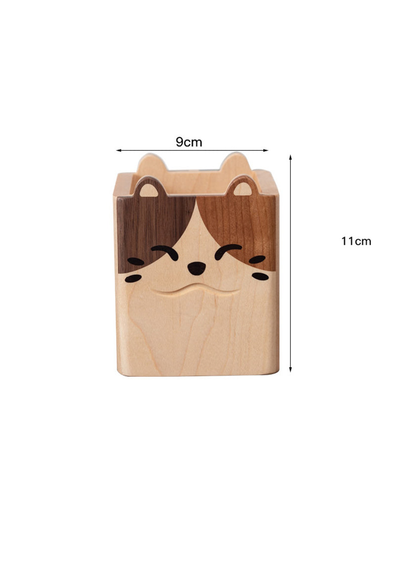 Double-Sided Cat & Dog Pen Holder Whimsical Wooden Desk Organizer