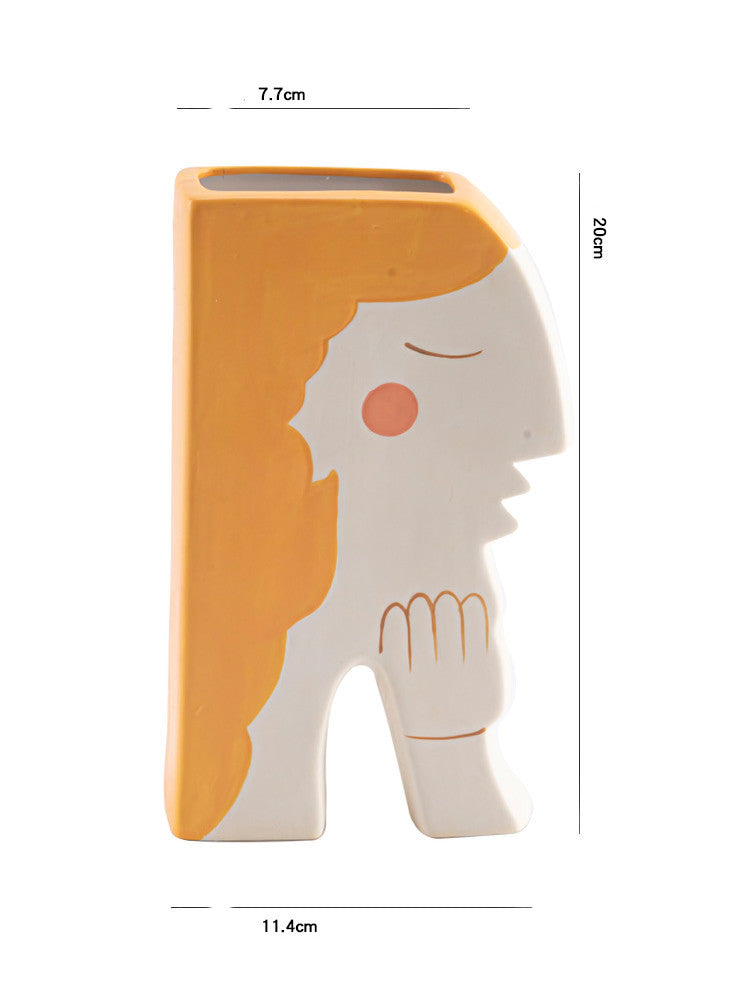 Elegant Hand-Painted Ceramic Vase with Woman's Face: A Touch of Art for Your Home