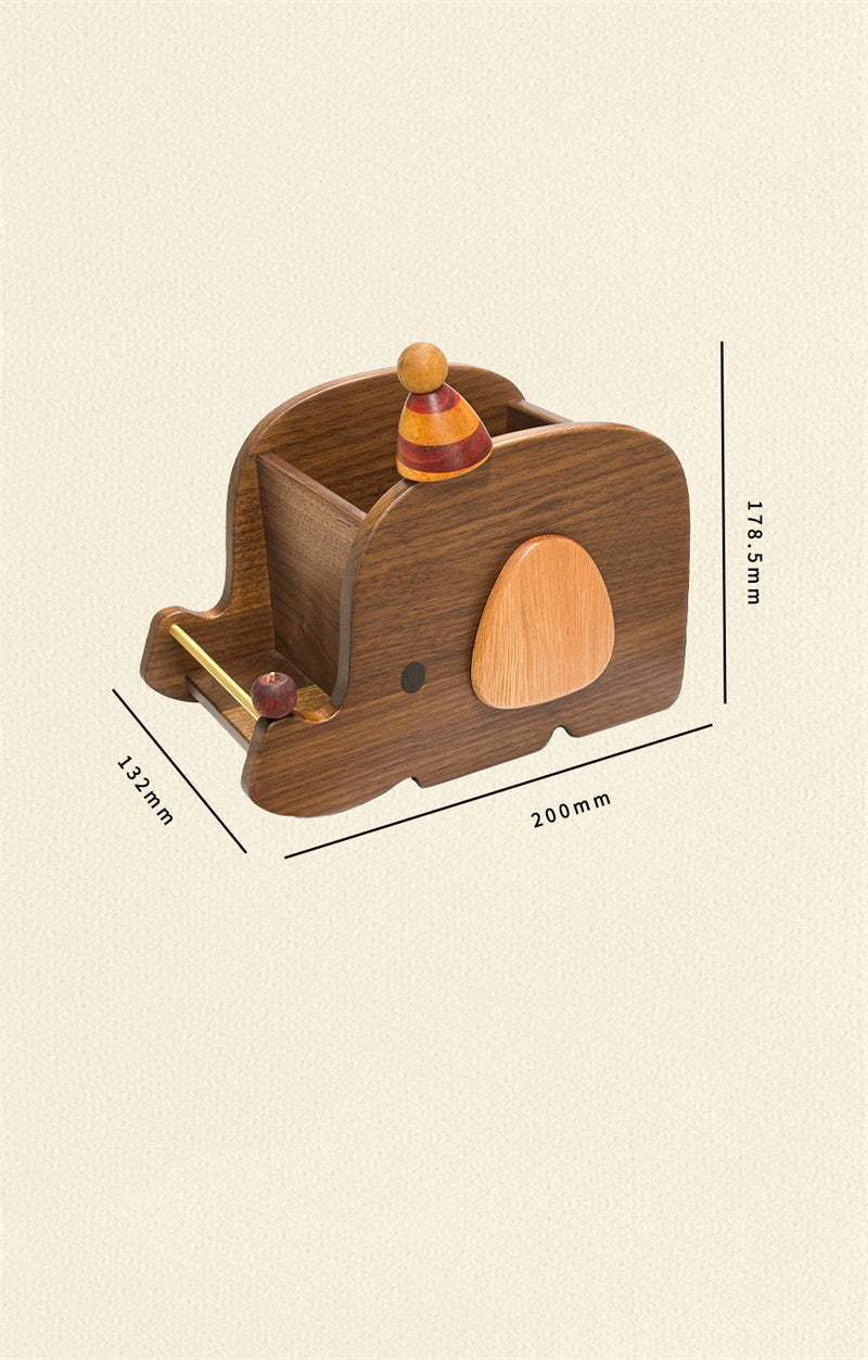 Elephant Wooden Desktop Organizer - Multi-Purpose Vanity Storage Holder for Cosmetics, Desk Supplies & Small Essentials