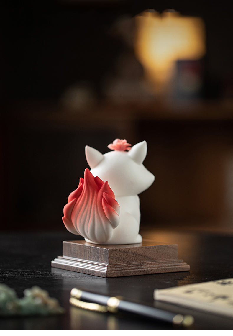 Enchanted Fox Ceramic Figurines - Whimsical Home Decor with Floral Accents