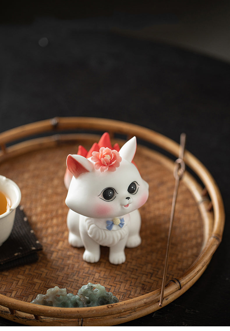 Enchanted Fox Ceramic Figurines - Whimsical Home Decor with Floral Accents