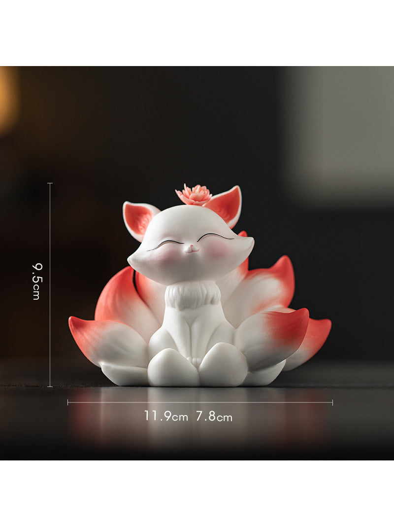Enchanted Fox Ceramic Figurines - Whimsical Home Decor with Floral Accents