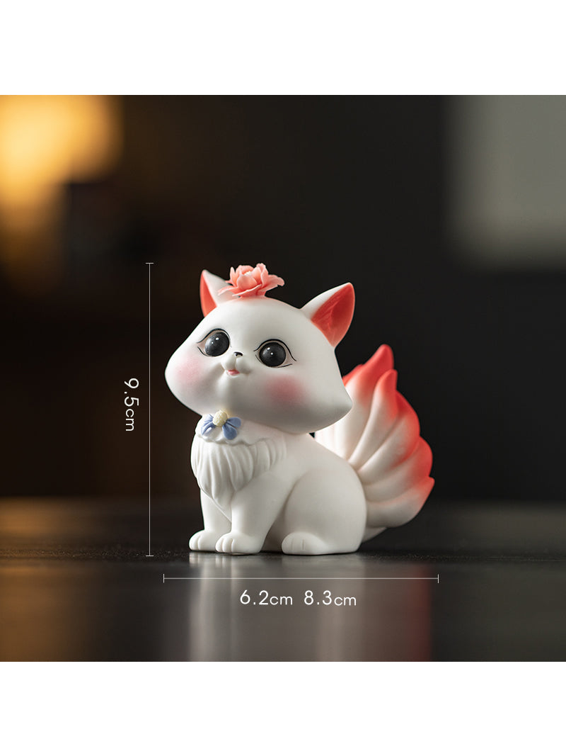 Enchanted Fox Ceramic Figurines - Whimsical Home Decor with Floral Accents