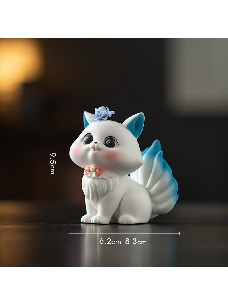 Enchanted Fox Ceramic Figurines - Whimsical Home Decor with Floral Accents