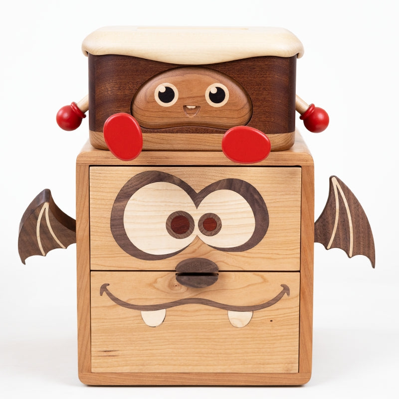 Evil little Monster Wooden Organizer - Desktop Drawer Storage Box