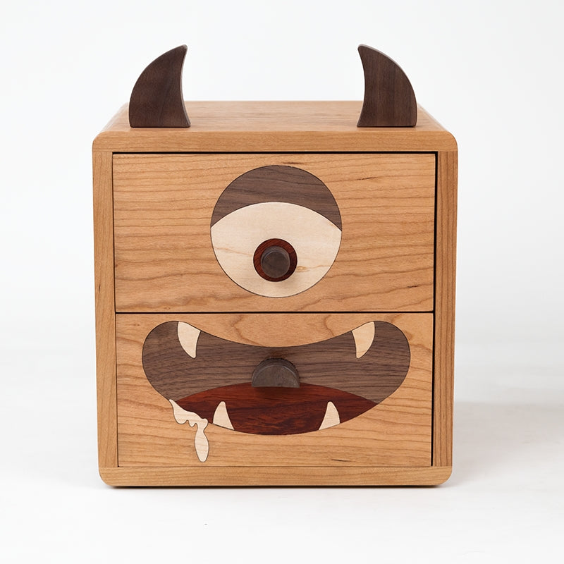Evil little Monster Wooden Organizer - Desktop Drawer Storage Box