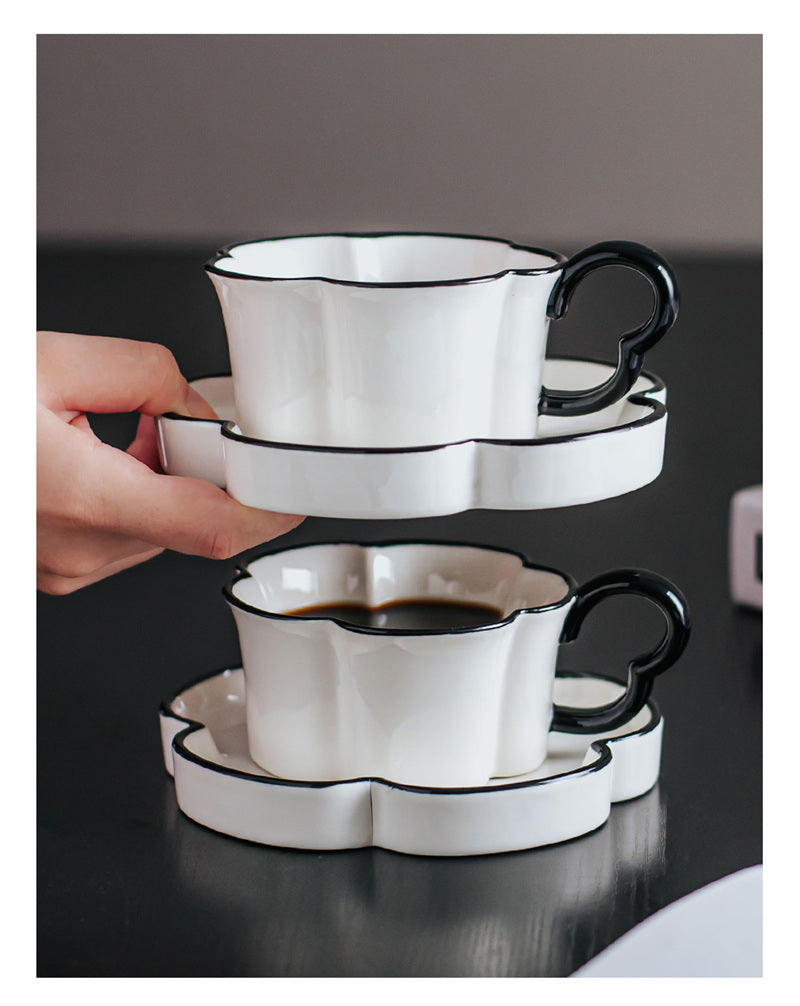 Exquisite Flower-Shaped Ceramic Coffee Cup & Saucer Set
