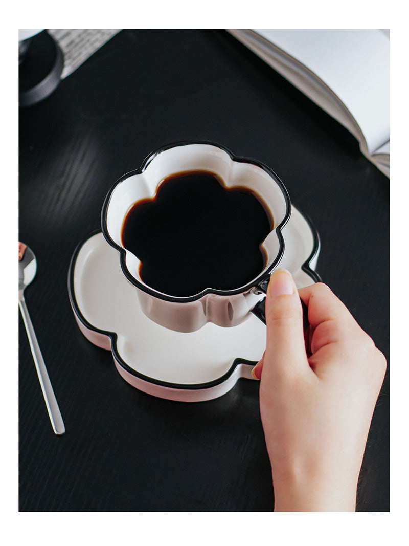Exquisite Flower-Shaped Ceramic Coffee Cup & Saucer Set