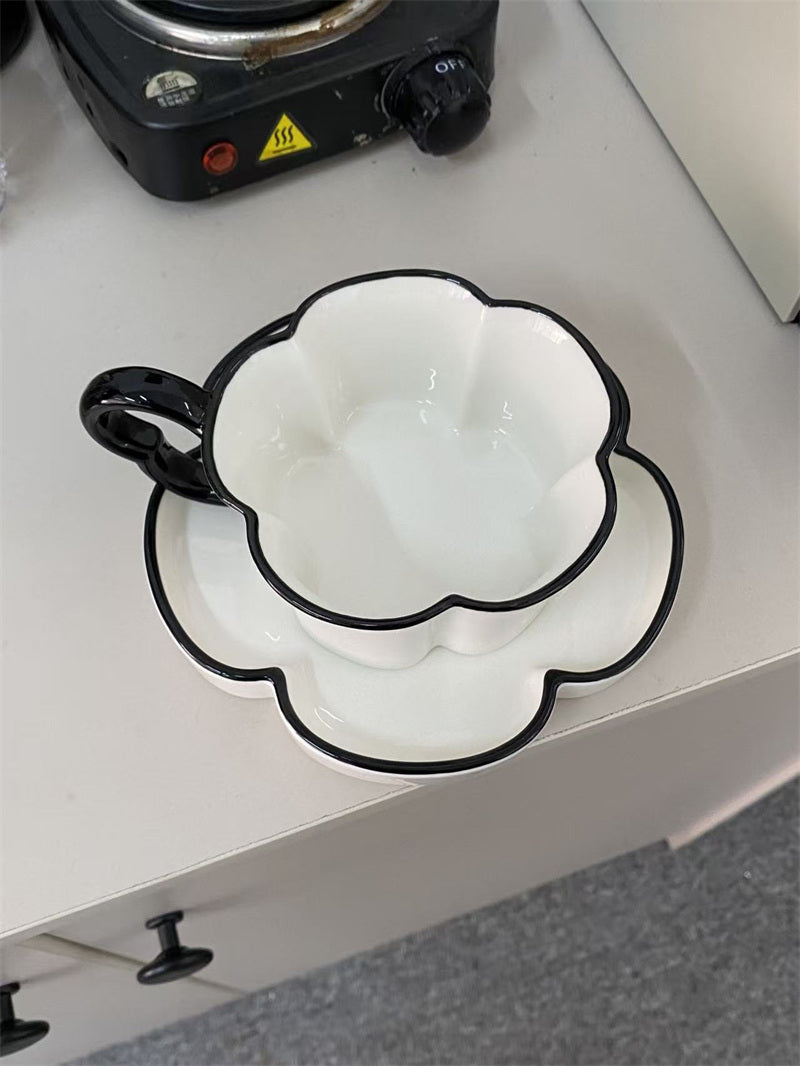 Exquisite Flower-Shaped Ceramic Coffee Cup & Saucer Set