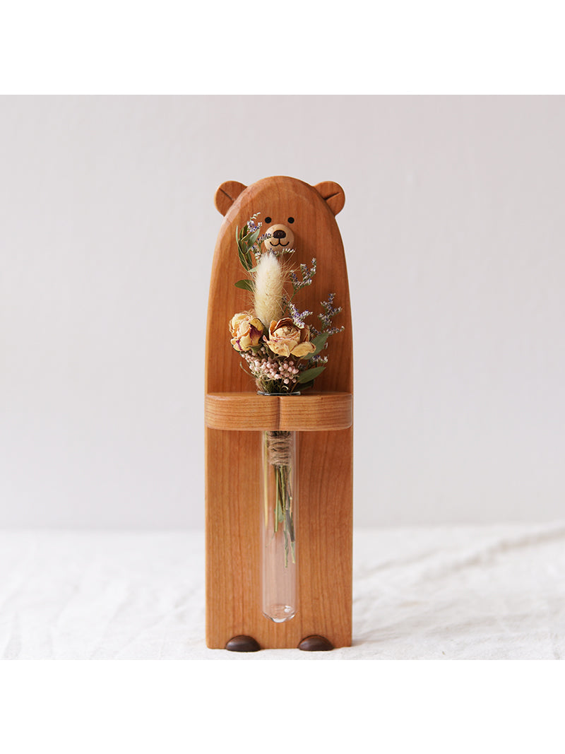 Exquisite Magnetic Wooden Bear Test Tube Vase - Creative Mini Flower Holder & Fridge Decor