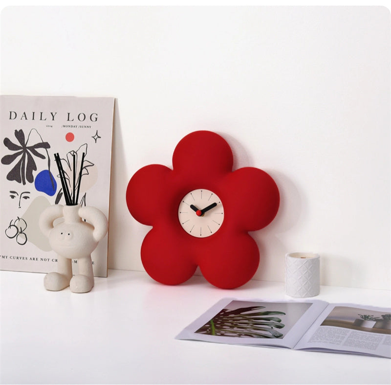 Exquisite Red Flower Wall Clock, Art Home Office Decorative Timepiece