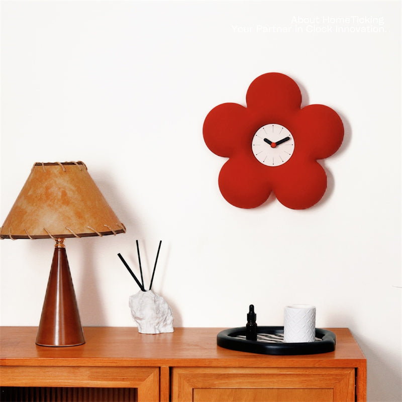 Exquisite Red Flower Wall Clock, Art Home Office Decorative Timepiece