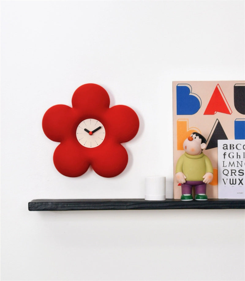 Exquisite Red Flower Wall Clock, Art Home Office Decorative Timepiece