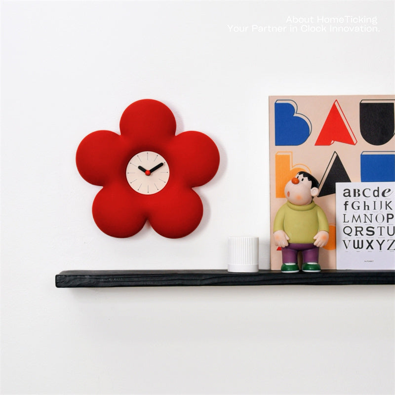 Exquisite Red Flower Wall Clock, Art Home Office Decorative Timepiece