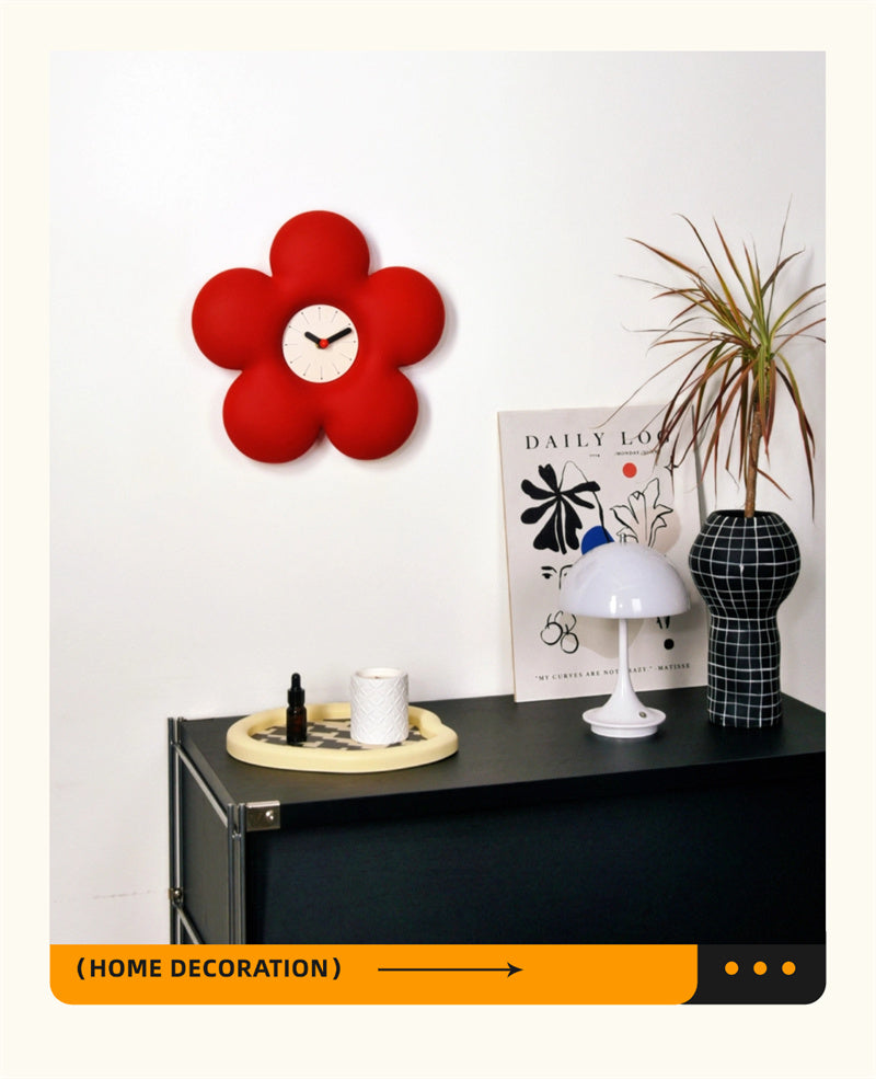 Exquisite Red Flower Wall Clock, Art Home Office Decorative Timepiece
