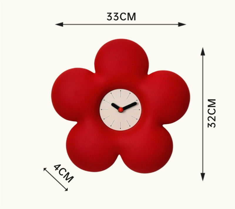 Exquisite Red Flower Wall Clock, Art Home Office Decorative Timepiece