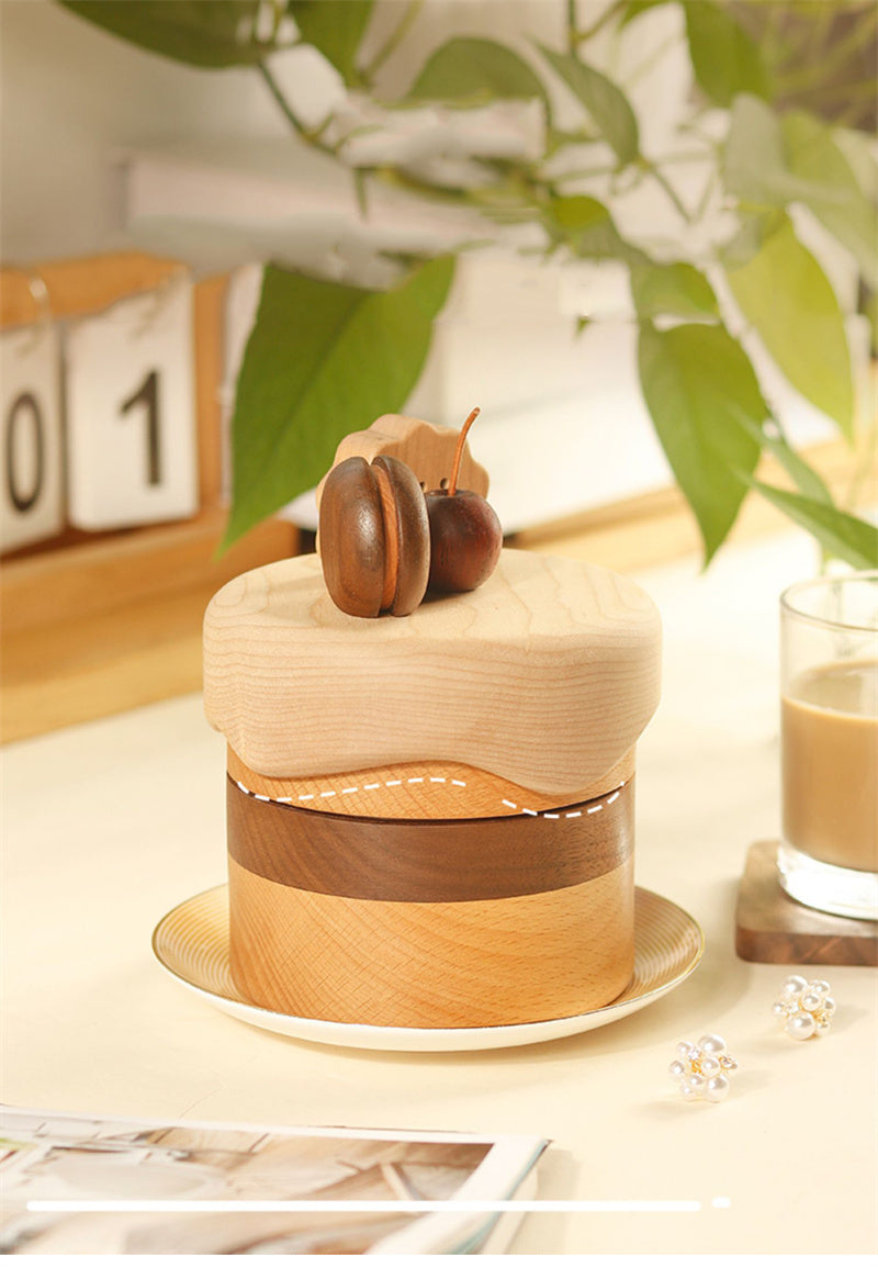 Exquisite Two-Tier Cake Jewelry Box - Elegant Wooden Miniature Chest