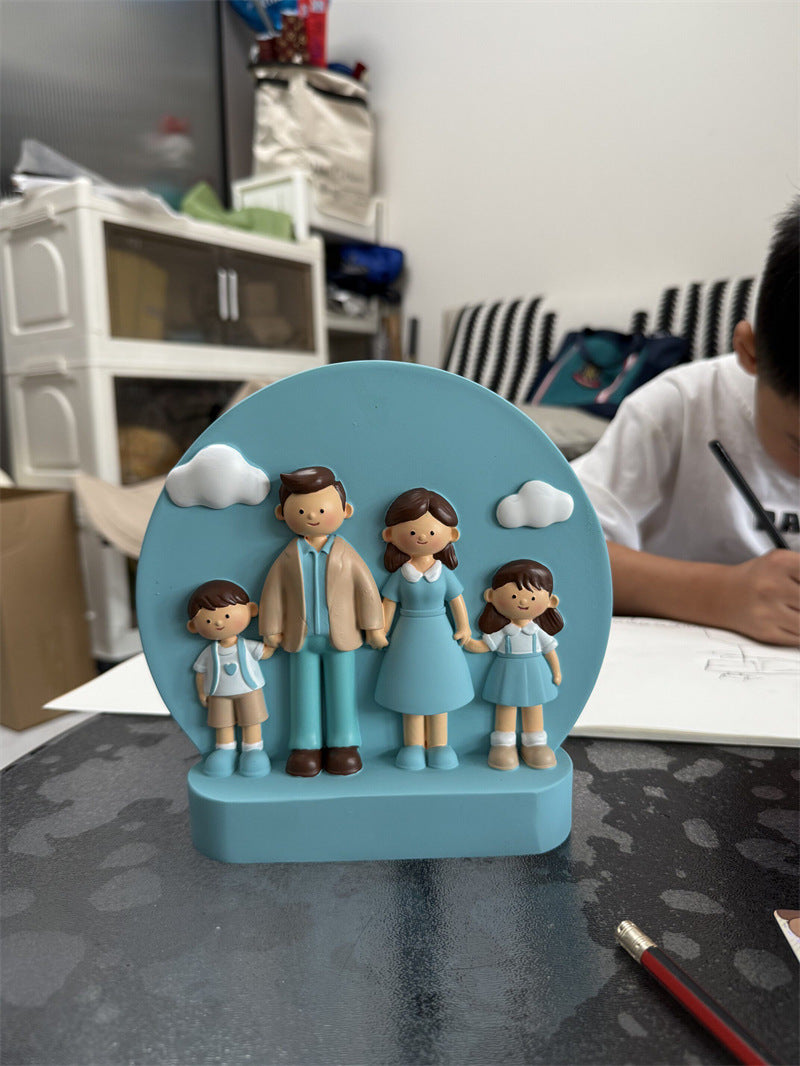 Family of 4 Figurine Cute Hand-Holding Family Statue for Living Room Home Decor Anniversary Housewarming Gift