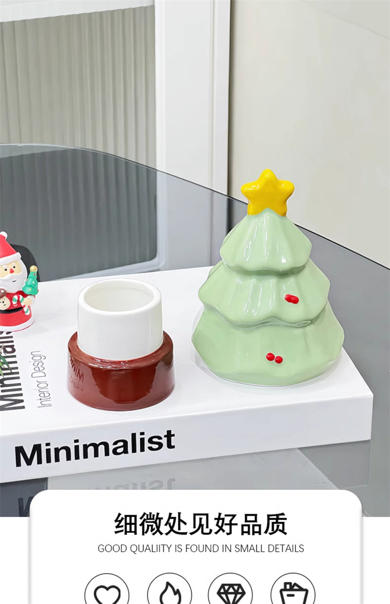 Festive Christmas Tree Toothpick Holder&Cotton Swab Storage - Mint Green Ceramic Holiday Decor