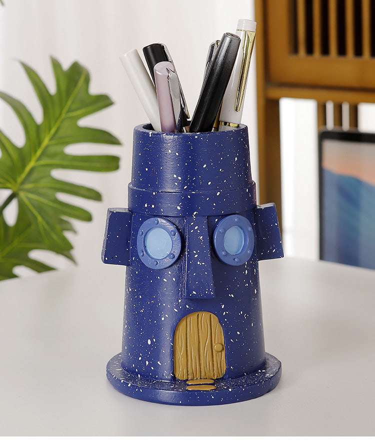 Fun Cartoon Mini Blue House Pen Holder&Storage Holder