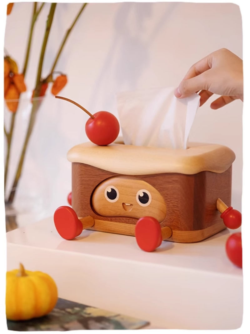 Fun Wooden Happy Expression Tissue Box, Home Office Decoration