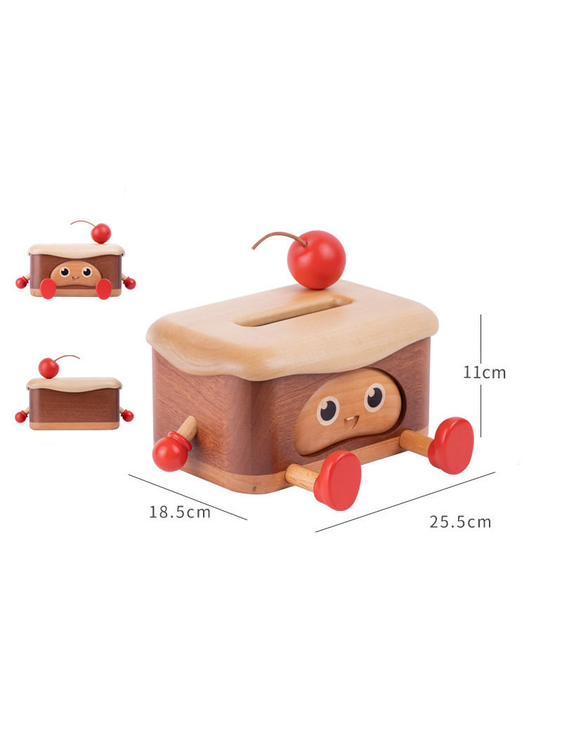 Fun Wooden Happy Expression Tissue Box, Home Office Decoration