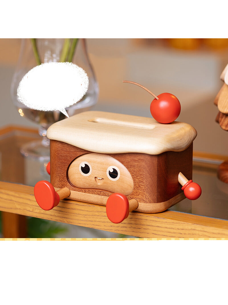 Fun Wooden Happy Expression Tissue Box, Home Office Decoration