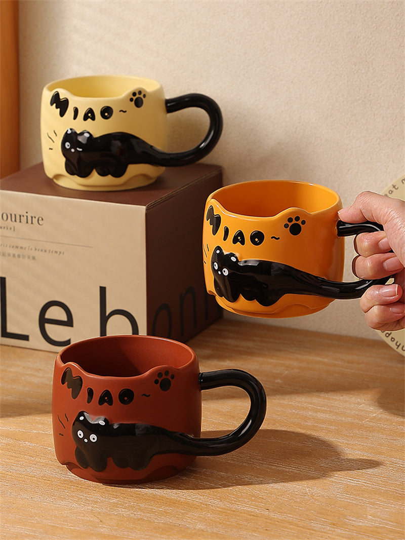 Funny Black Cat Ceramic Mug, Coffee Cup