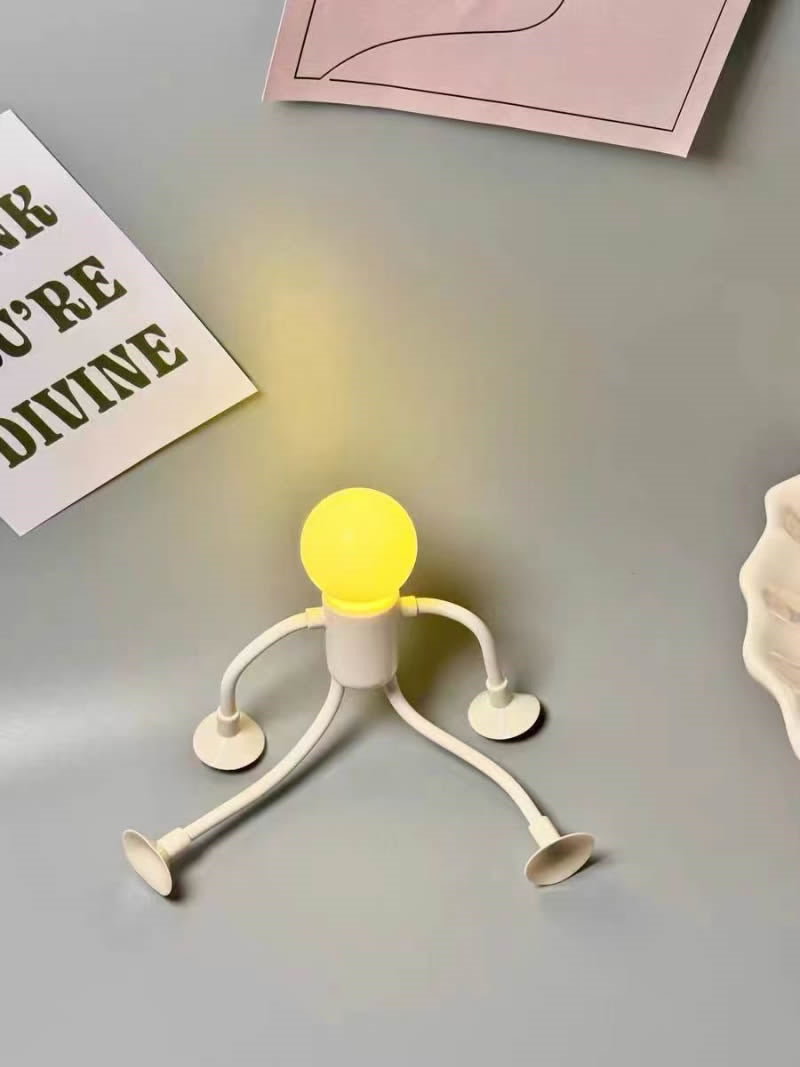 Funny Cartoon Humanoid Night Light With Suction Cup, Small Light Bulb