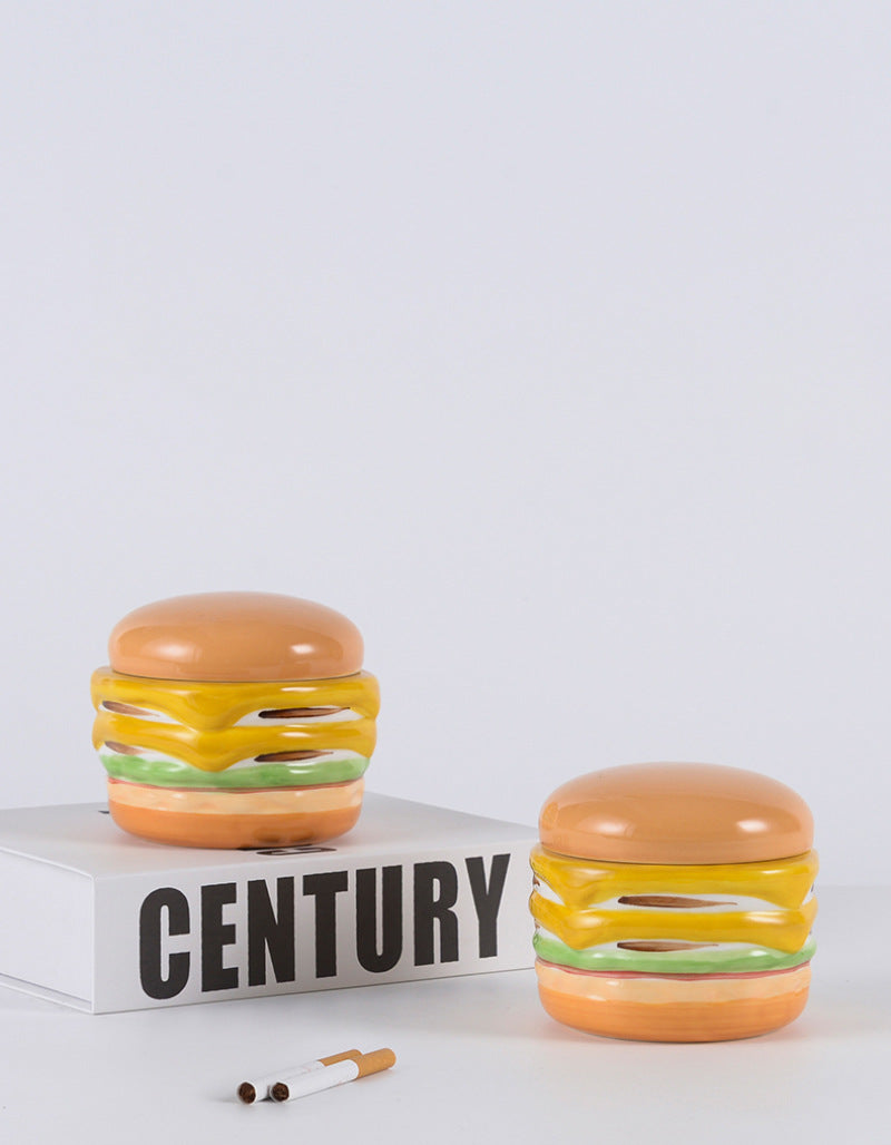 Funny Ceramic Hamburger Ashtray, Unique Desktop Decoration