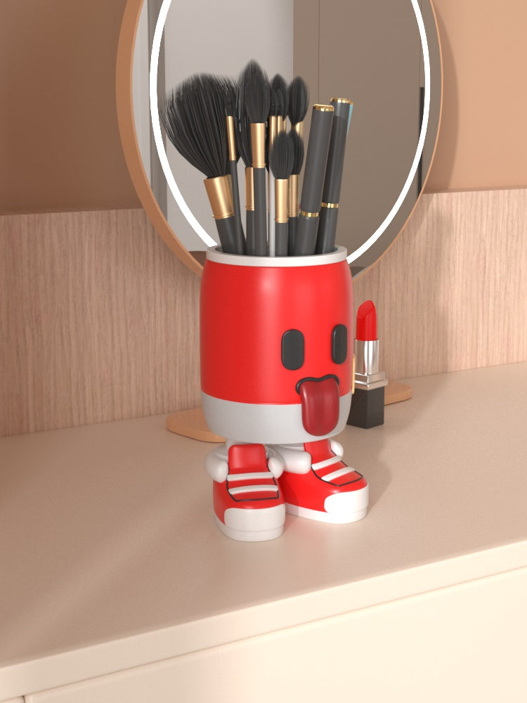 Funny Red Cartoon Tongue-Out Elf Pen Holder, Desktop Organization Storage
