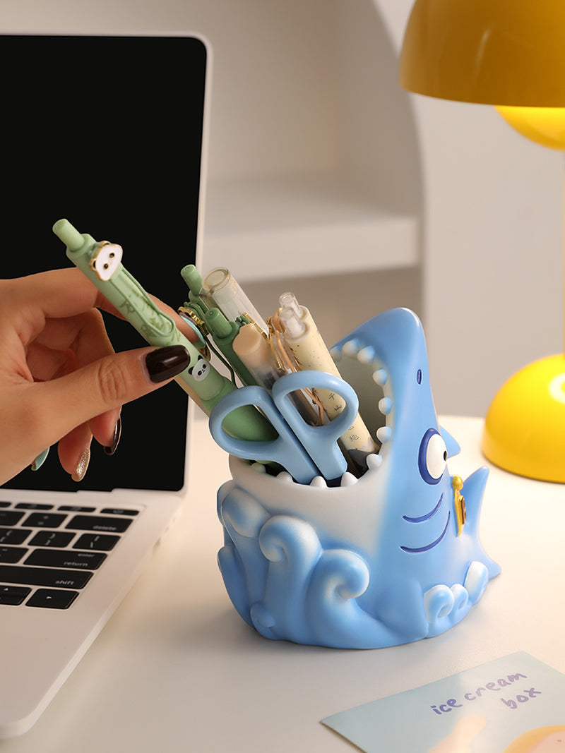 Funny Shark Pen Holder - Cartoon Office Desk Organizer Storage Box