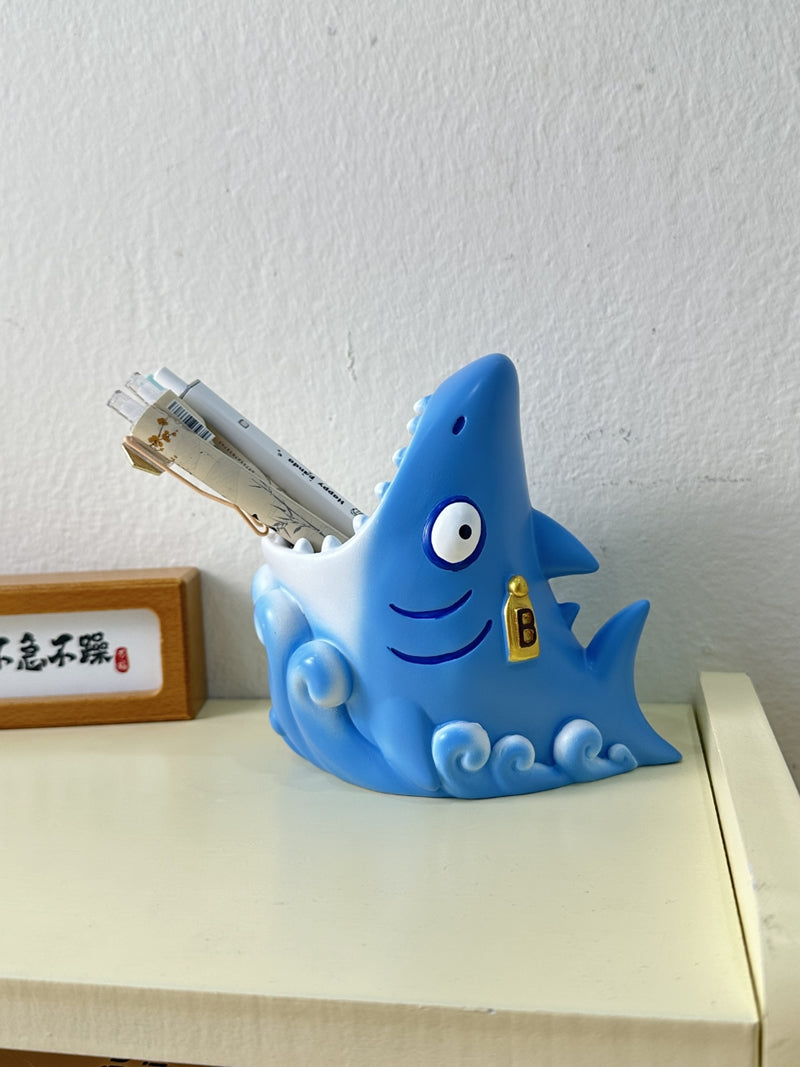 Funny Shark Pen Holder - Cartoon Office Desk Organizer Storage Box